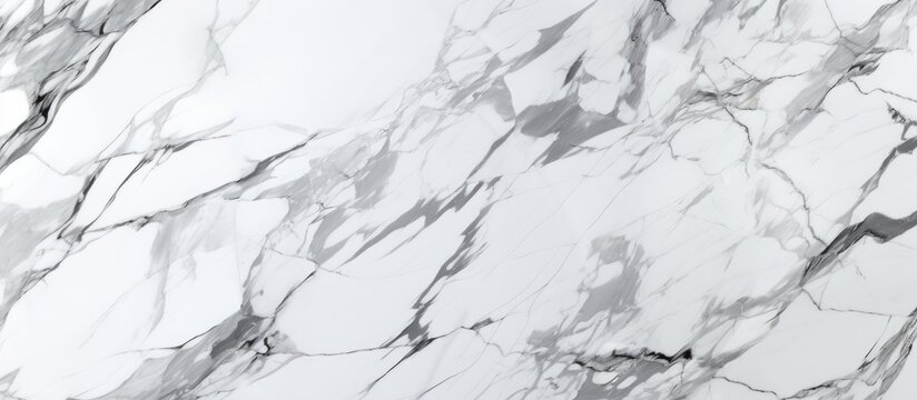 A detailed view of a white marble texture, showcasing intricate veining and patterns. The surface appears smooth and glossy, with delicate grey streaks running through it.