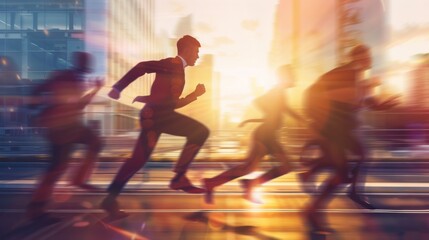 Hard work and pressure depicted in a businessman's silhouette reaching the finish line motivate employee growth over a natural blurred background