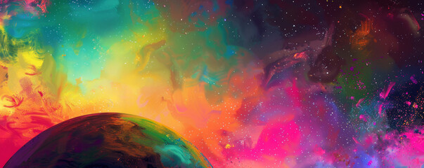 Vibrant Planet Painting on Colorful Background