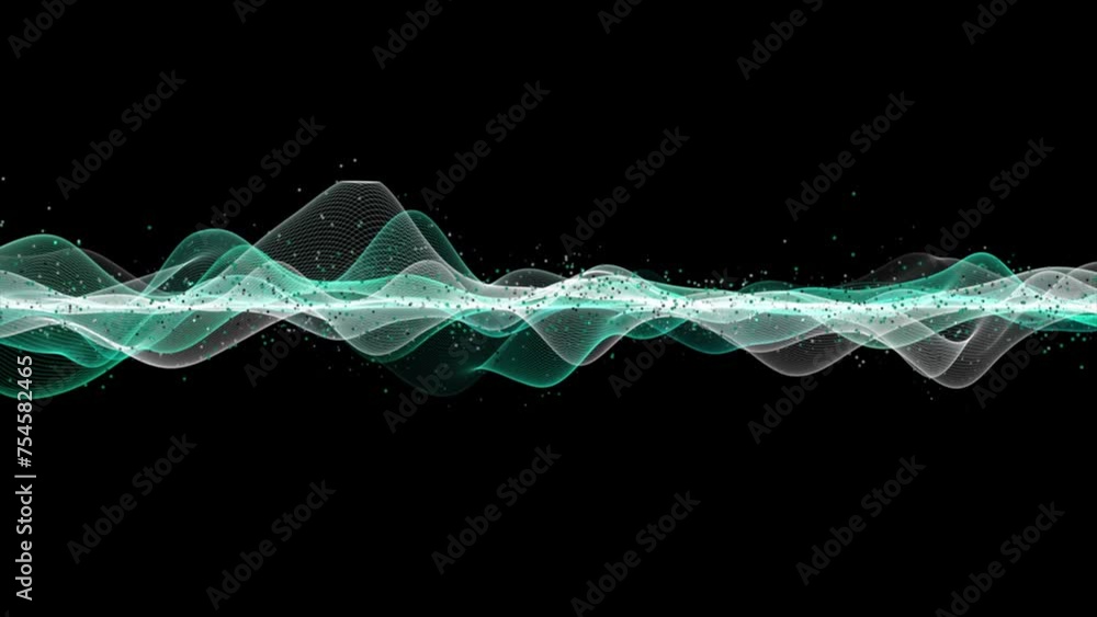 Aufkleber Futuristic video animation with particle wave object in slow motion and space for text, 4096x2304 loop 4K