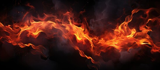A swirling pattern of blazing red and yellow flames against a dark black background. The fiery swirls create a dynamic and intense visual effect.