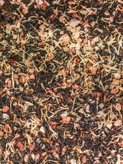 Closeup view of dried tea leaves and flowers mix in Arabic style
