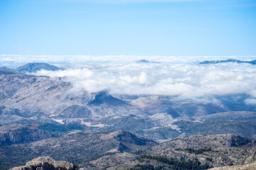 Panoramic view from the hiking trail to Torrecilla peak, Sierra de las Nieves national park, Andalusia, Spain