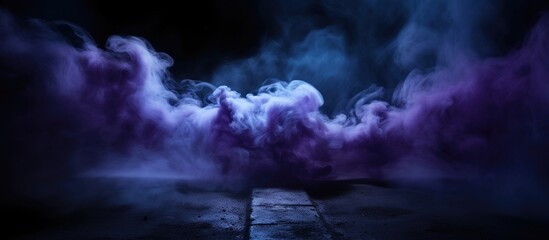 A swirling cloud of neon blue and purple smoke stands out against a dark, grungy background. The colors create an optical illusion, giving the impression of a futuristic spaceship stage.