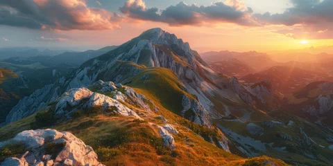 Foto auf Acrylglas Antireflex Mountain landscape at sunset © toomi123
