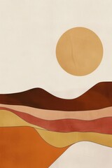 Abstract contemporary art, showcasing Scandinavian style, boho, minimalism, and warm colors