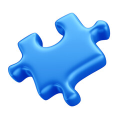 3D Blue Puzzle Piece for Autism Awareness Campaign, April Blue, Transparent Background