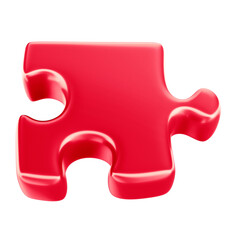 3D Red Puzzle Piece for Autism Awareness Campaign, April Blue, Transparent Background