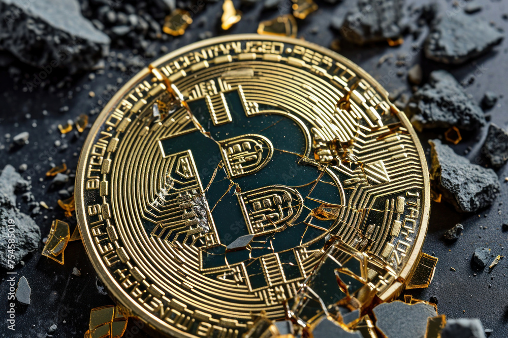 Aufkleber falling bitcoins on dark background 3d rendering free and royaltyfree image