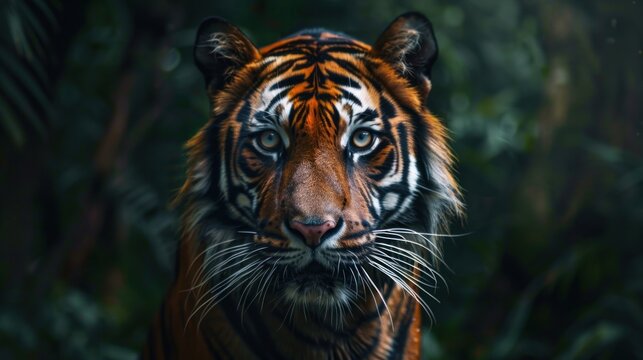 Portrait of a asian tiger silent in the nature deep jungle. AI generated image