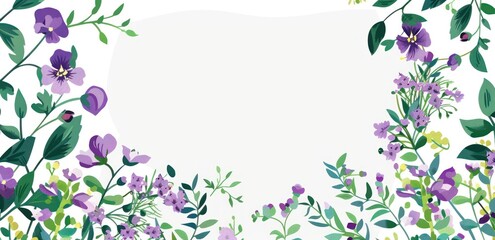 Obraz na płótnie Canvas Beautiful watercolor violet floral spring frame with copy space white background. AI generated