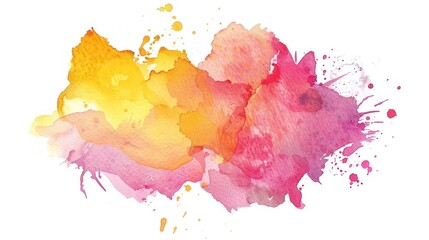 Abstract pink and yellow watercolor splashing on white background. AI generated image - obrazy, fototapety, plakaty