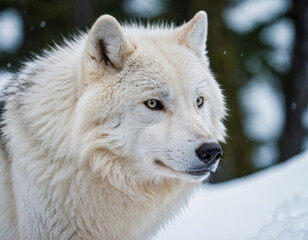 Obraz premium The Arctic wolf (Canis lupus arctos) is a subspecies of gray wolf adapted to the Arctic environment. They have thick white fur that helps them camouflage themselves in the snow and retain heat