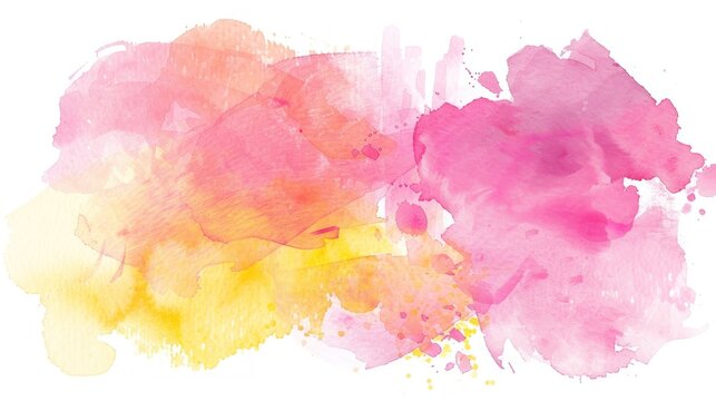 Abstract pink and yellow watercolor splashing on white background. AI generated image