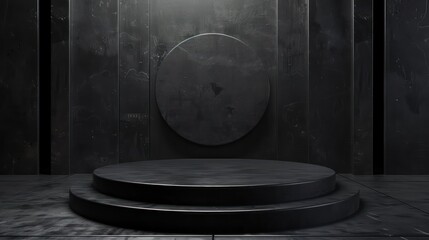 Minimalistic dark podium crafted specifically for displaying products.
