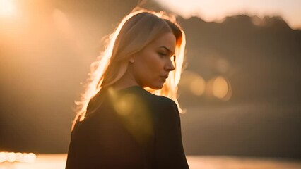Woman Standing in Front of a Body of Water Generative AI
