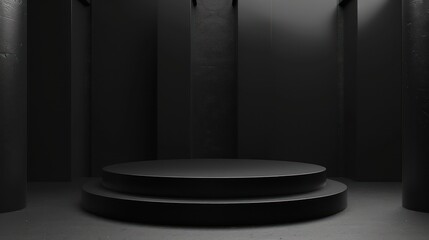 Empty podium against a black background, clean, modern, and minimalist. For product display and mockup