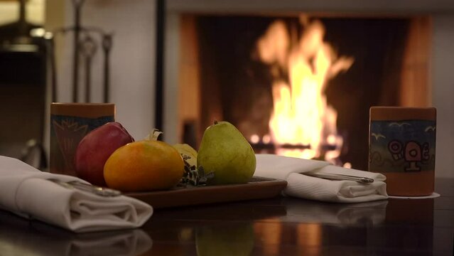 fireplace fruits kitchen