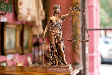 The iconic Lady Justice statue symbolizing the fair and equal administration of the law.