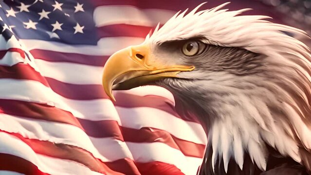 Bald Eagle With American Flag in Background Generative AI