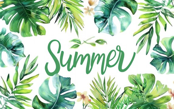 Summer watercolor style of hibiscus plants and polka dots background. AI generated image
