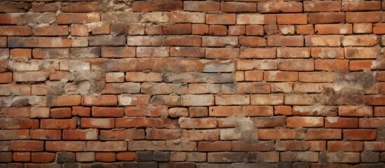 A detailed view of an unfinished brick wall with no mortar, showcasing the raw texture and construction of the bricks. The individual bricks are stacked closely together,