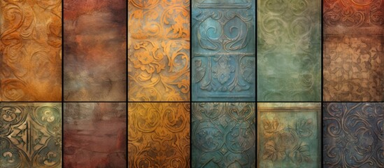 A collection of nine different colored leather textures, showcasing a range of hues and patterns.