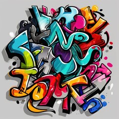 Obraz premium Graffiti-style sticker letters with abstract designs, featuring vibrant colors and outlined borders.