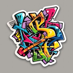 Abstract graffiti stickers showcasing colorful letters with outlined borders for a vibrant effect.