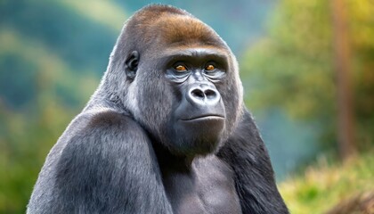 high quality photo. Profile of Western Lowland Gorilla, adult male silverback. 