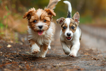cute dogs running towards the camera