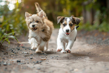 cute dogs running towards the camera