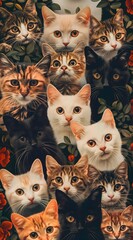 Fototapeta premium Collage von Katzen mit verschiedenen Farben, Carpetpunk, catcore