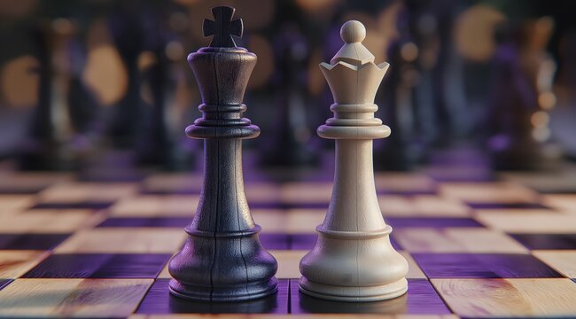 Schachfiguren stehen auf einem edlen Schachbrett, Konzept Intelligenz, richtiger Schachzug