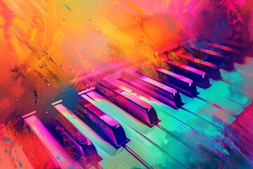 Abstract representation of a colorful piano keyboard Blending music and art in a vibrant background