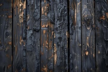 Close-up of charred wood planks for a rustic or dramatic textured background