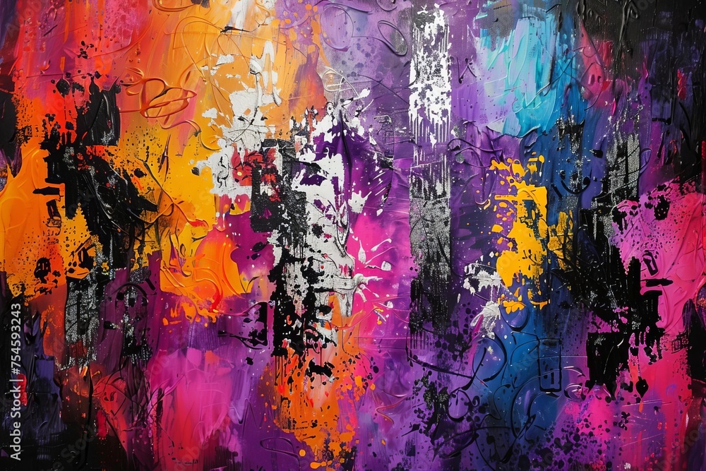 Poster dynamic abstract painting with a fusion of bright colors and textures inspired by graffiti and stree