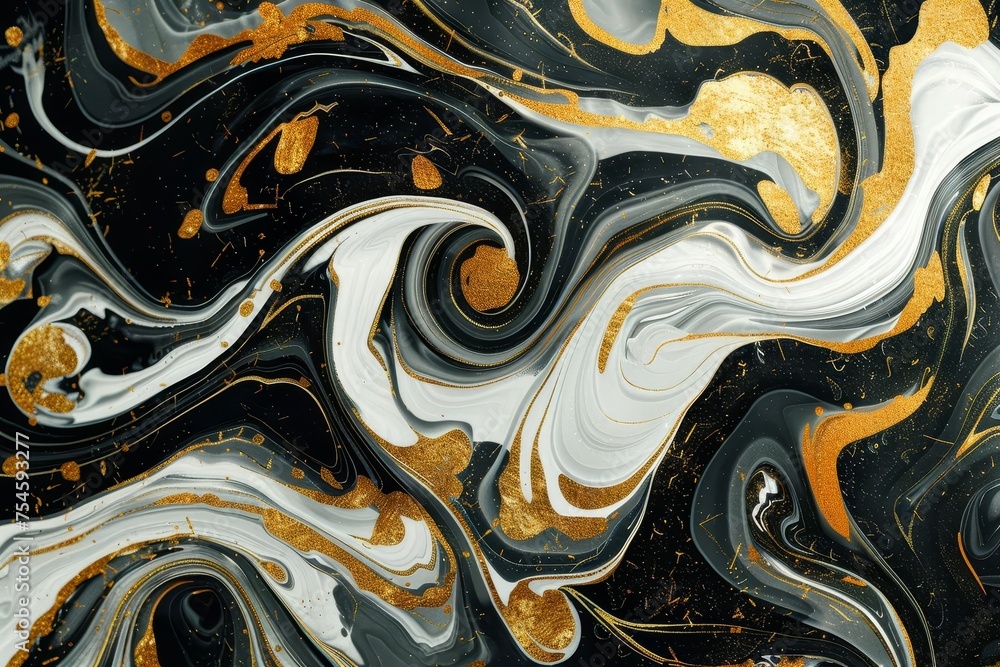 Poster Elegant abstract design featuring swirls of black Gold And white Creating a luxurious and sophisticated pattern