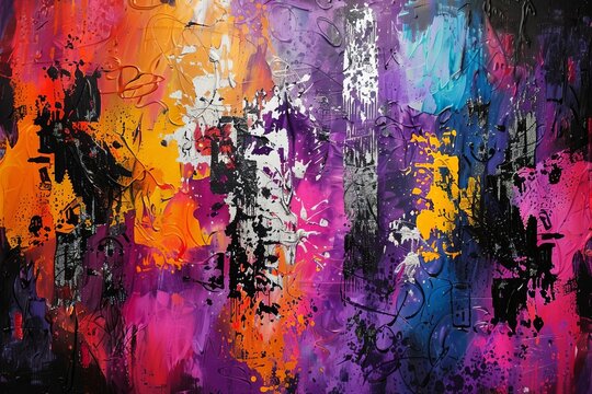 Dynamic abstract painting with a fusion of bright colors and textures Inspired by graffiti and street art