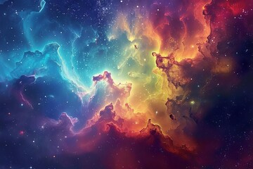 Vibrant space nebula illustration With galaxies and stars creating a mesmerizing cosmic display - obrazy, fototapety, plakaty