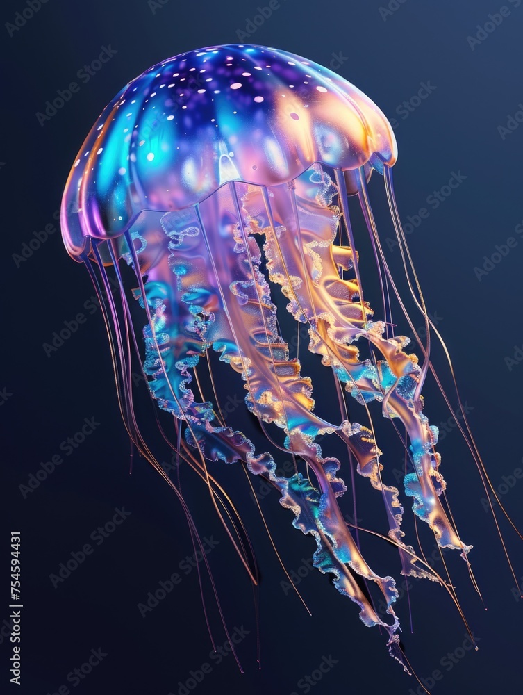 Aufkleber holo 3d shape in the form of a jellyfish. ai generative.