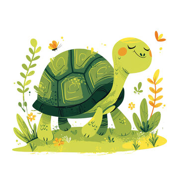 Cute Tortoise Happy Expression. Vector Illustration PNG Image
