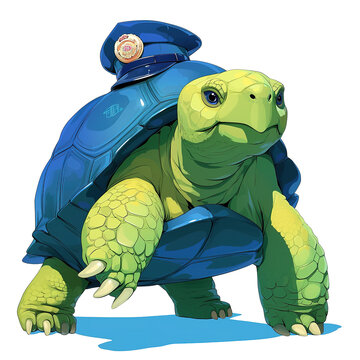 Cute Tortoise Police. Vector Illustration PNG Image