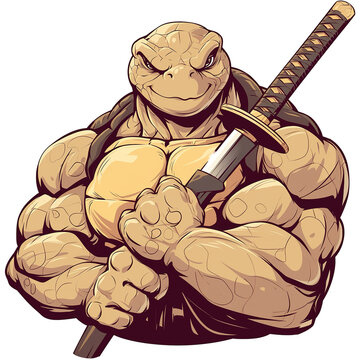 recommend clip art: Cute Tortoise Holding Katana. Vector Illustration PNG Image