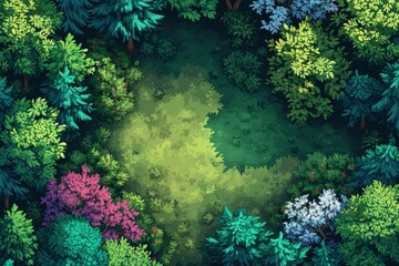 Fototapeta na wymiar pixel map forest in the game. Pixelated forest for game map. pixelated forest maps in the game. Pixel art concept of forest. Abstract pixelate landscape background. 
