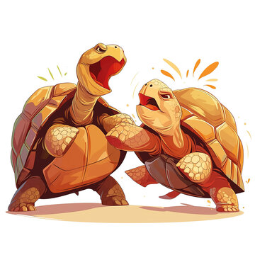 2 Cute Tortoise Fighting. Vector Illustration PNG Image