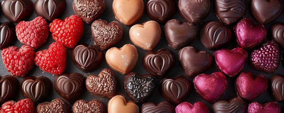 Heart Shaped Chocolates. Food Based Valentine??Ts Day Background.