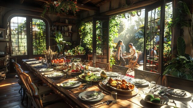 The family dinner table is filled with dishes to celebrate Easter