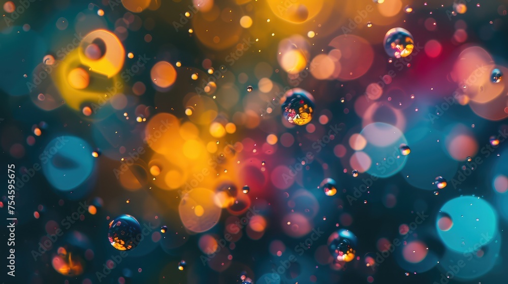 Poster abstract colored drops on a dark background. ai generative.