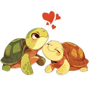 2 Cute Tortoise Are In Love. Vector Illustration PNG Image